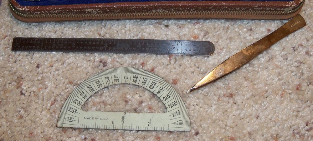 Vintage Tacro 2231 Drafting Tools Case, Curves Triangles Rule Protractor Germany