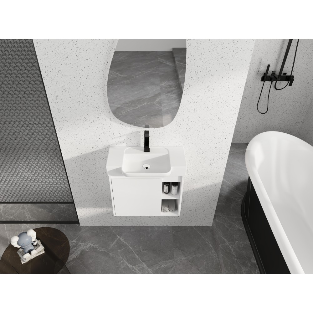 Modern Wall-Mount Bathroom Vanity with Soft-Close Door, Glossy White