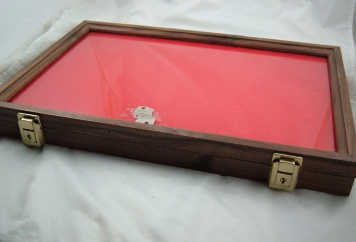 Walnut Wood showcase display case 12 X 18 X 2" Quality made, glass, solid Walnut