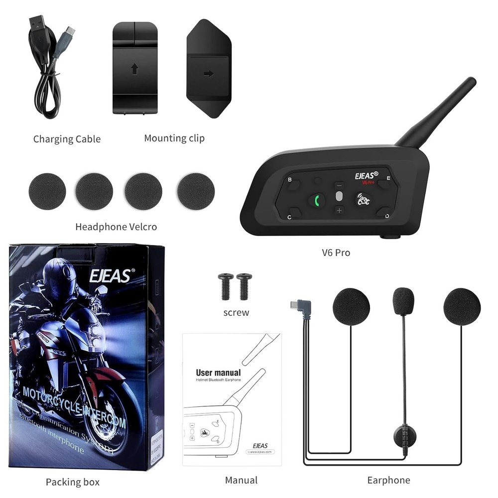 EJEAS V6 Pro + Helmet Intercom Communication System V6 Motorcycle Bluetooth
