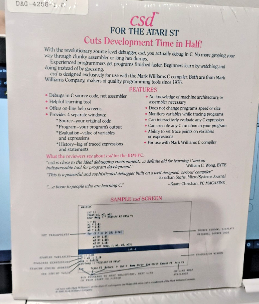 C Source Debugger (csd) - Atari ST ; NEW Old stock/ Complete in Box