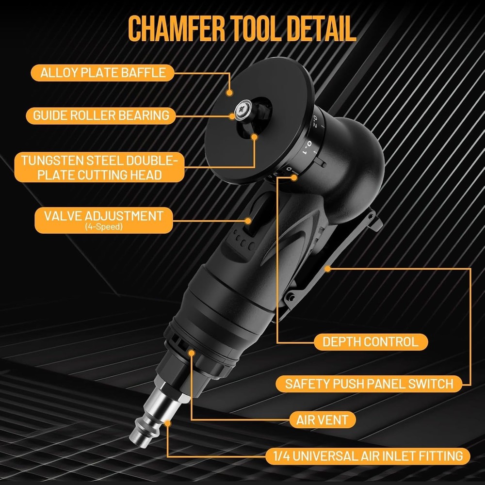 Pneumatic Chamfering Tool, Chamfer Tool with 6 C-Angle & 6 R-Angle Blades
