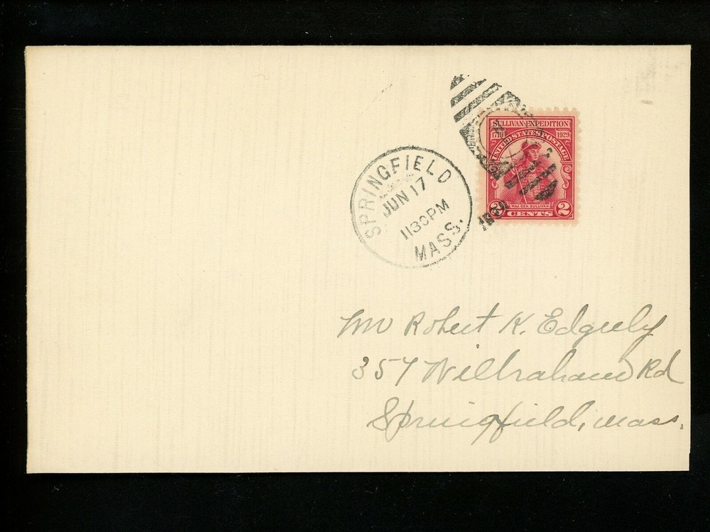 US FDC #657 None NIM 1929 Springfield MA Sullivan Expedition Unofficial