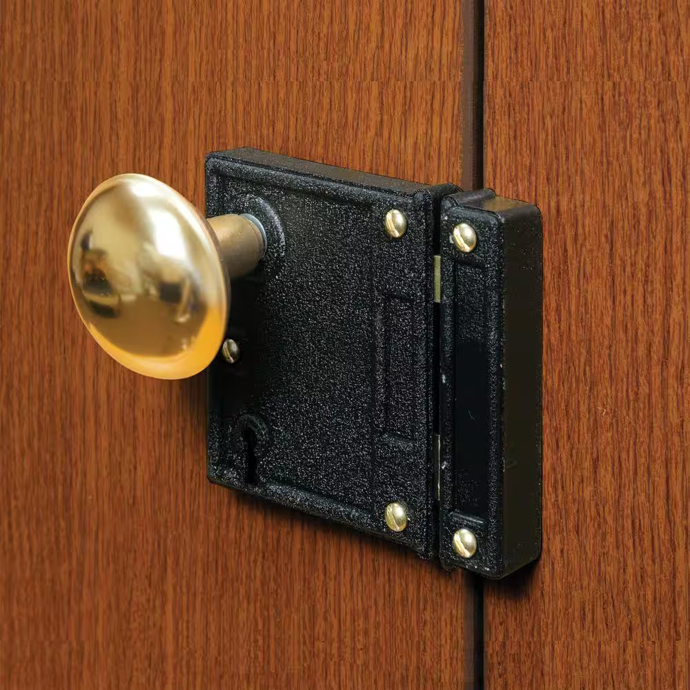 Vertical Trim Lock Set, 2-1/2 In. Backset, Cast Steel, Brass Plated Knobs, Keyed