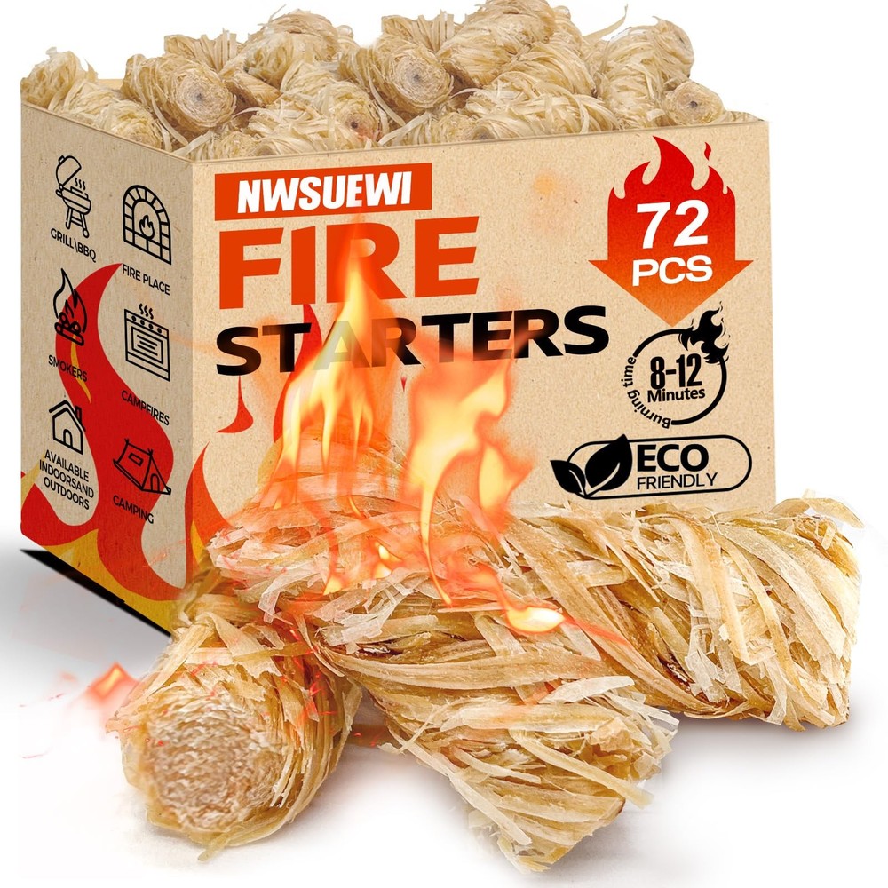 72PCS Fire Starters for Campfires Grill BBQ Camping Fireplace Fire Pit, Quick
