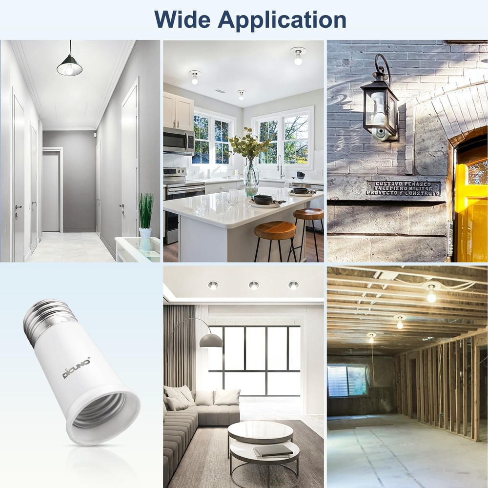 DiCUNO E26 Socket Extender, Standard Medium 6 Count (Pack of 1), White