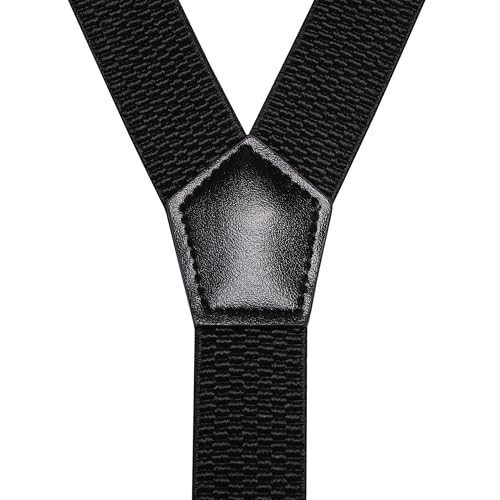 Mens Solid Color Suspender with 3 Cilps Adjustable Braces Black