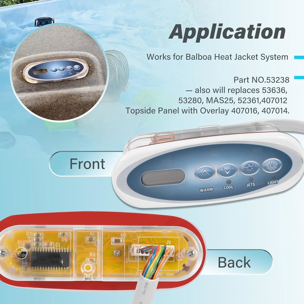 Replace Balboa 53238 Topside Control Panel 4-Button for Mini Oval Heat Jacket 7'