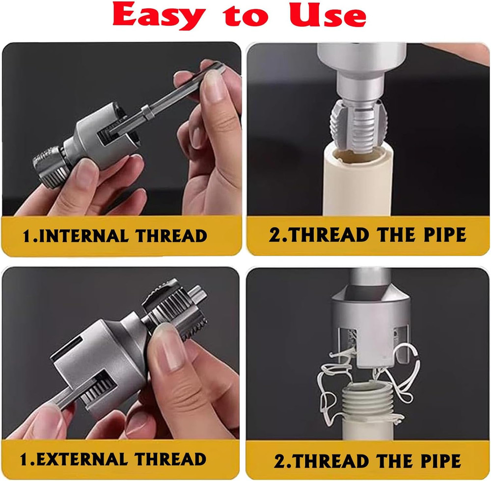 Integrated Internal & External Pipe Threading Tool, 1/2" 3/4" PVC Pipe Threader