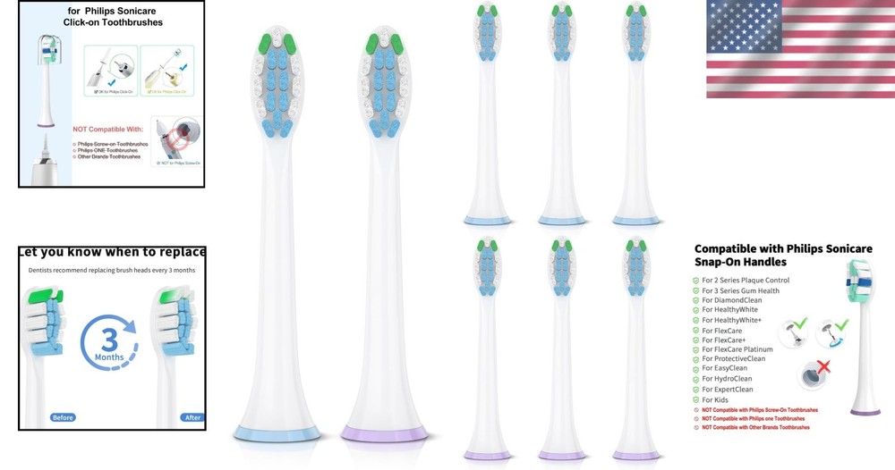 Compatible Sonicare Replacement Heads, 8-Pack – Soft and Durable, Blue Indicator