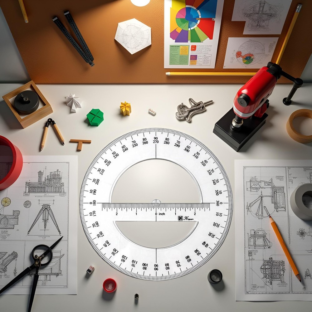 360 Degree Protractor Ruler 6 Inch Round Circle Protractor for Math Geometry
