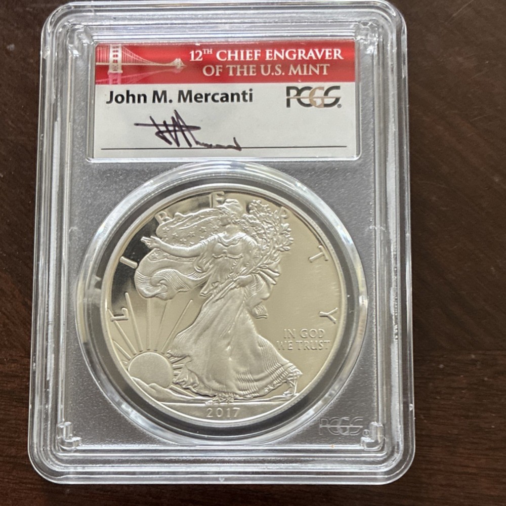 2017-S Silver Eagle $1 PCGS PR70DCAM John M. Mercanti Signed