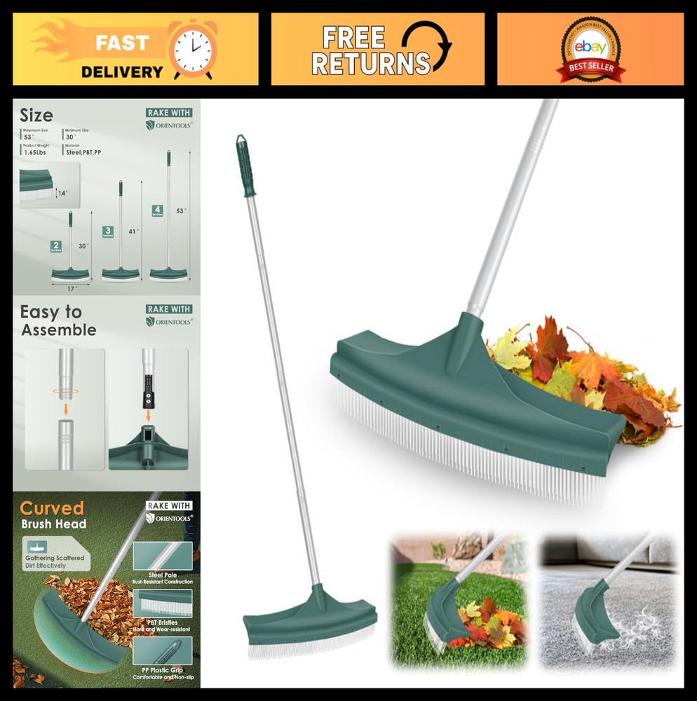 Adjustable Artificial Turf Rake - Curved Grass Rake with Telescopic Handle for L