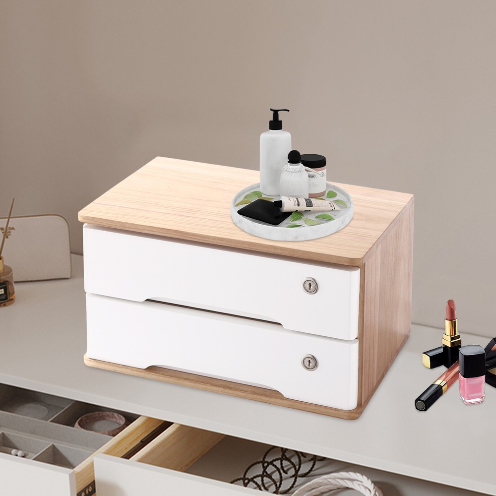 Desktop Storage Box, Desk Organizer, Desktop Storage Box with Lockable Drawers