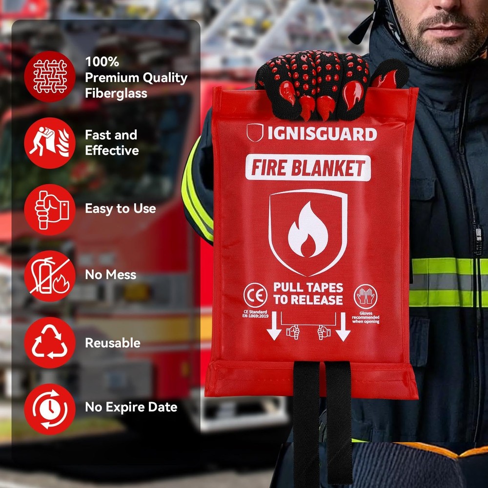 2-Pack Fire Blanket for Home and Kitchen, Includes 1 Fire Resistant Glove and...