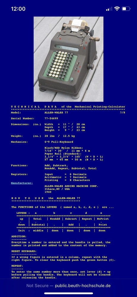 Vintage Allen Wales Desk Model Adding Machine.