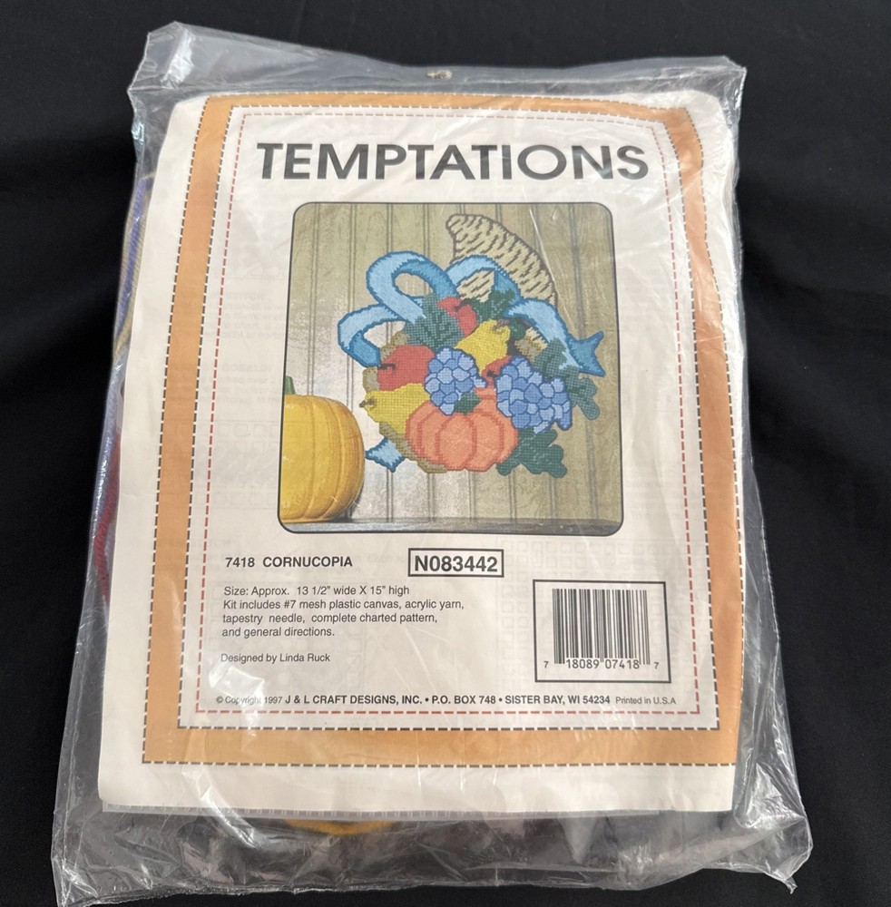 Temptations #7418 Cornucopia Plastic Canvas Kit 1997  J&L Craft Designs - NIBag