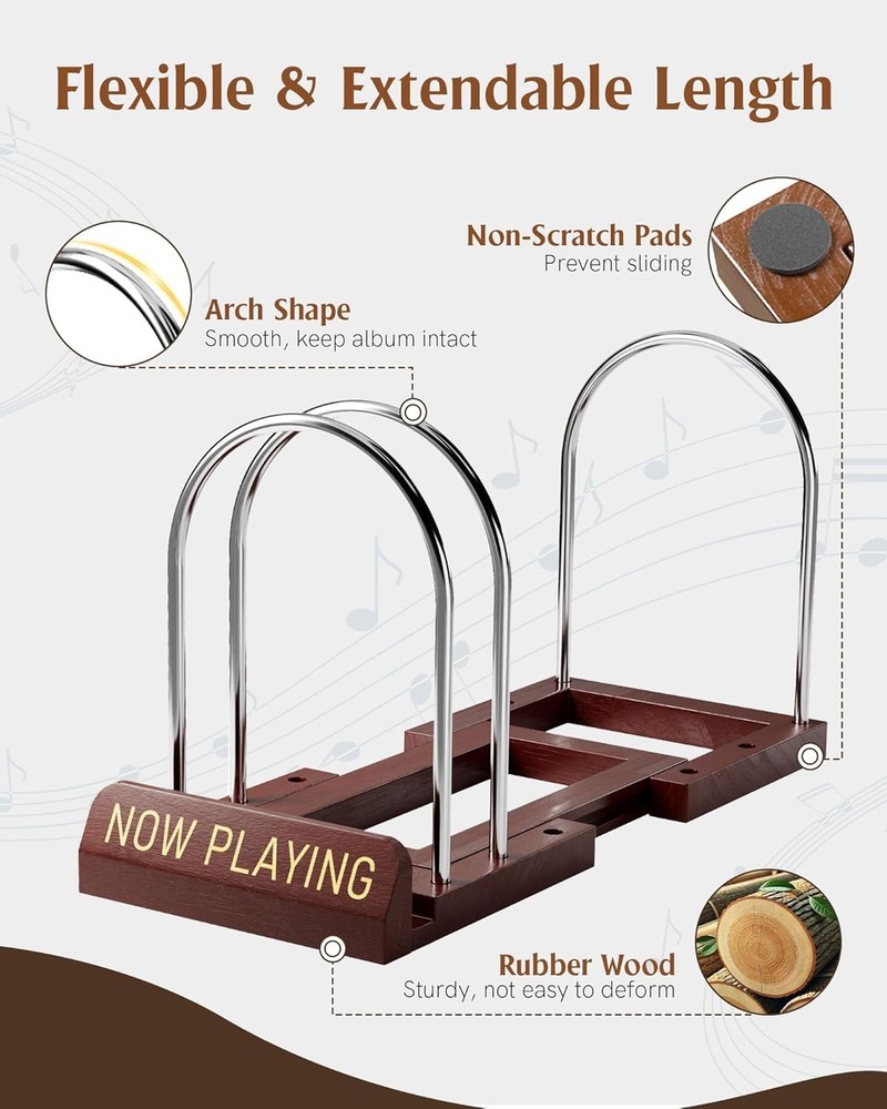 Vinyl Record Storage Rack, Adjustable LP Display Stand for 30-70 Records