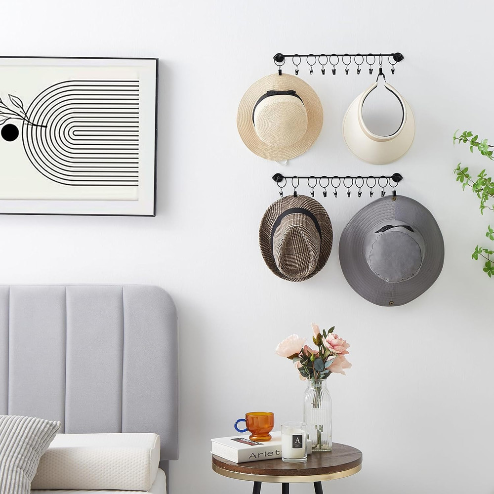 Hat Rack for Baseball Cap Hat Storage with 20 Hooks - Modern Metal Hat Organizer