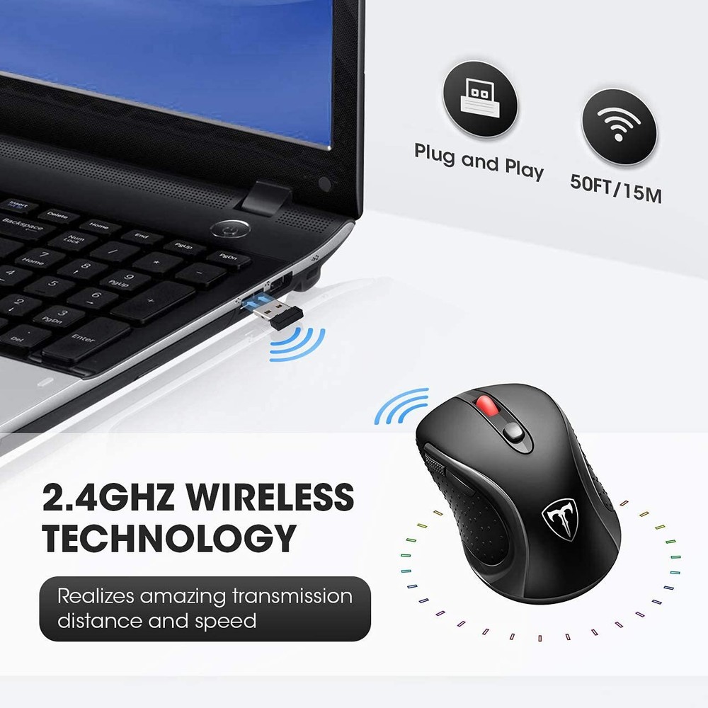 Vic Tech CA Wireless Mouse - Computer Mouse Ergonomic 2.4G USB Featuring 5 Ad...