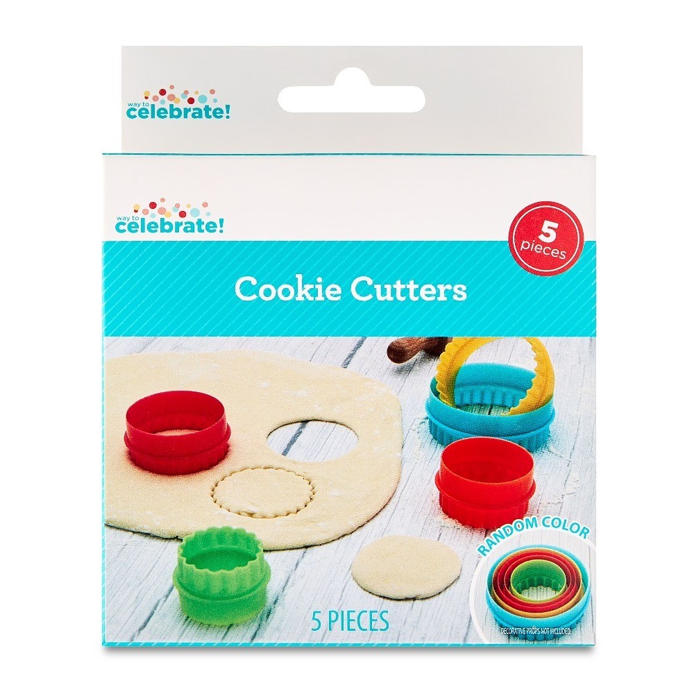 5 Piece Round Double-Sided Plastic Cookie Cutter Set for Baking