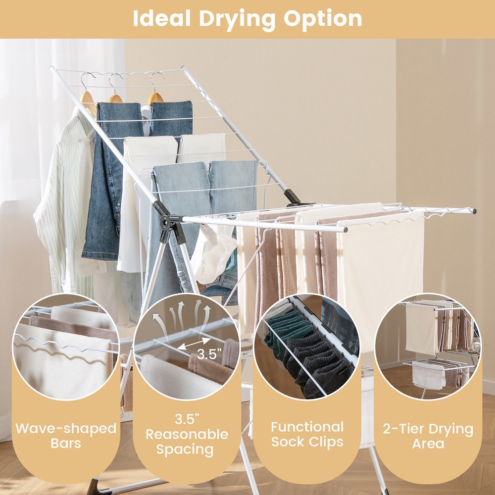 Folding Clothes Drying Rack 2-Tier Metal Laundry Drying Rack Laundry Drying Rack