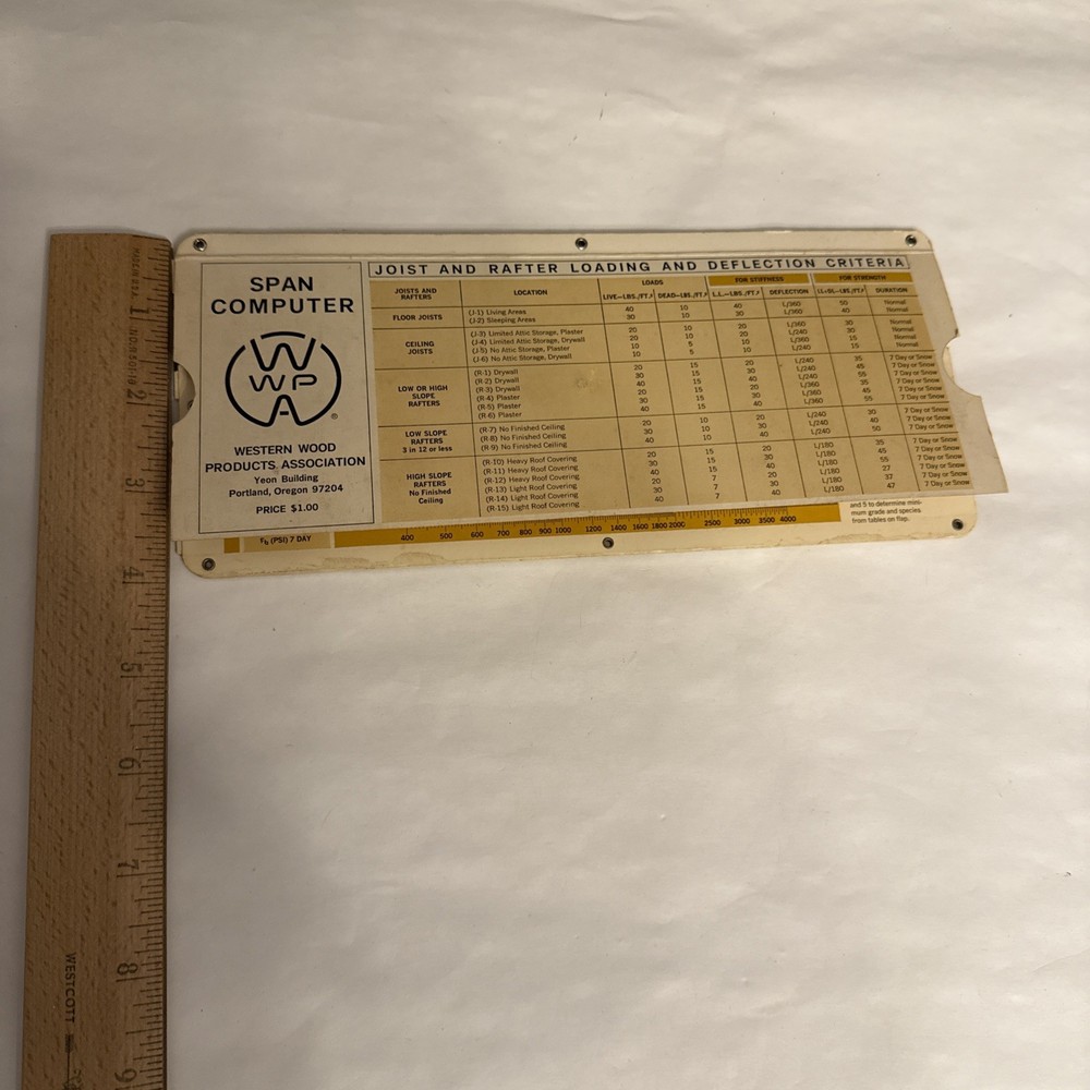 VTG BEAM SPAN COMPUTER Calculator Paper Slide Rule Structural Engineering USA