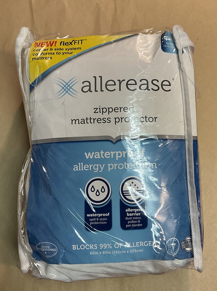 AllerEase Waterproof Allergy Protection Zippered Mattress Protector Queen Size