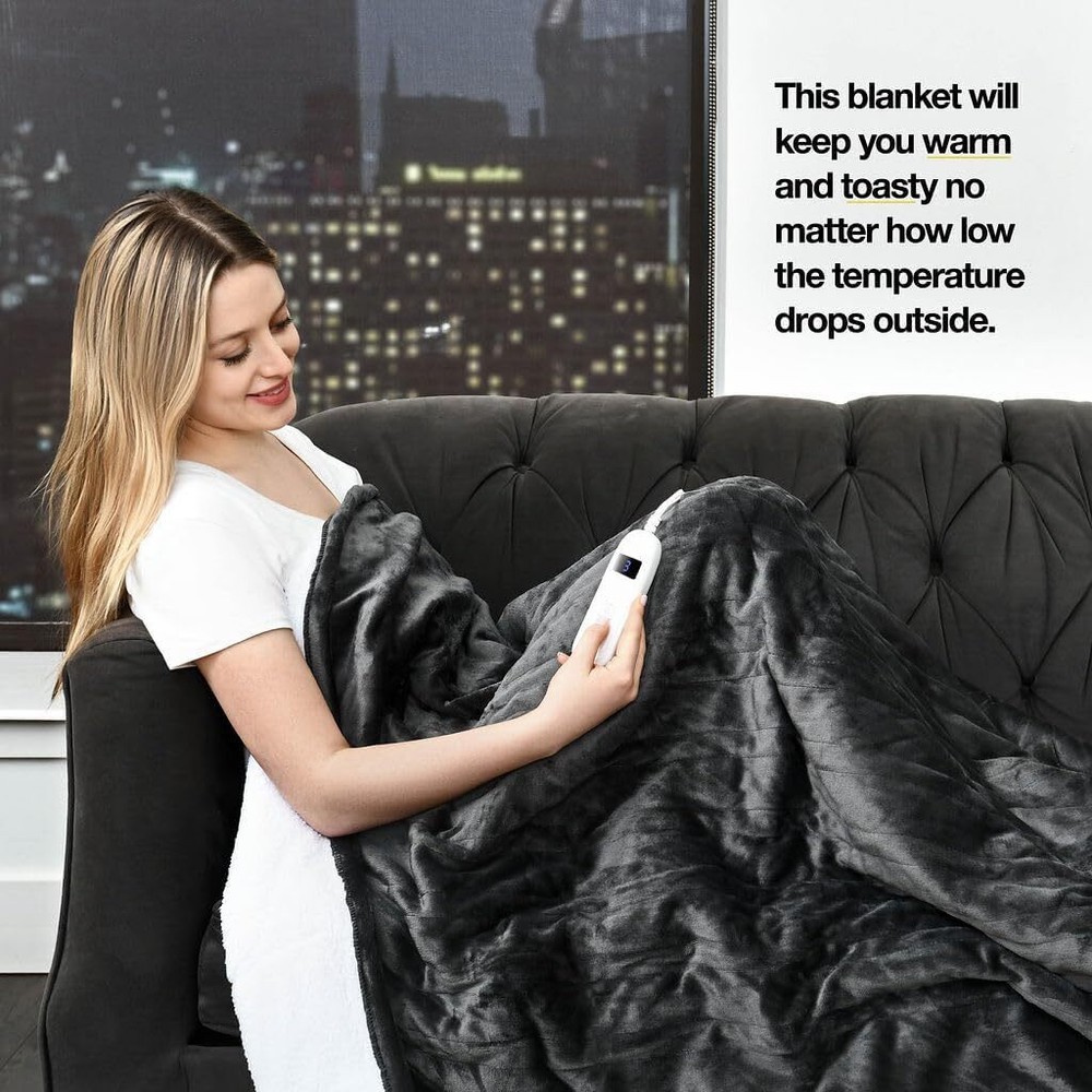 Electric Blanket Throw Fast Heating with Hand Controller 10 Heating Settings