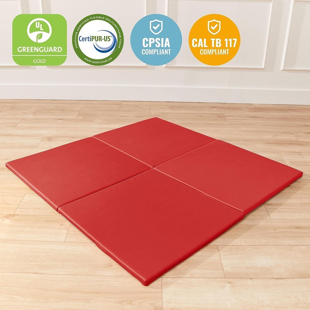 ECR4Kids SoftZone Play Mat 4 Pack 48x48 Foam Activity Mat Red