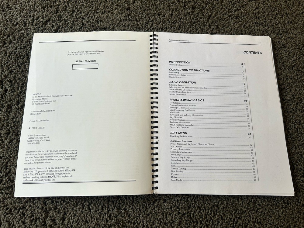 E-mu Systems Proteus Operation Instruction Manual Book User Owner Guide