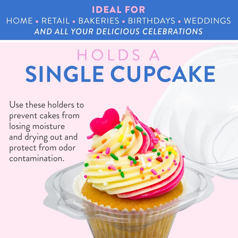 Individual Cupcake Containers (100 Pack) | Clear Plastic Disposable Cupcake Boxe