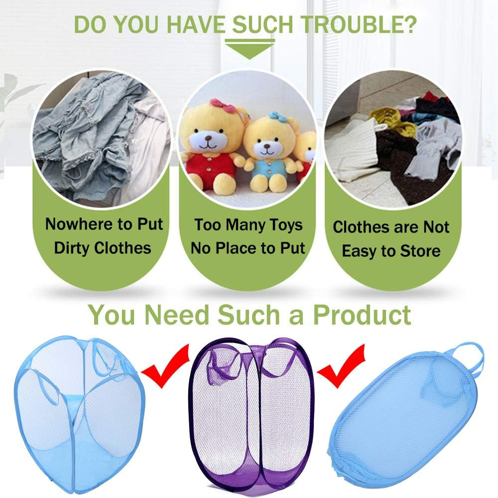 Foldable Pop-Up Mesh Laundry Hamper with Side Pocket Clothes Laundry Basket Stor