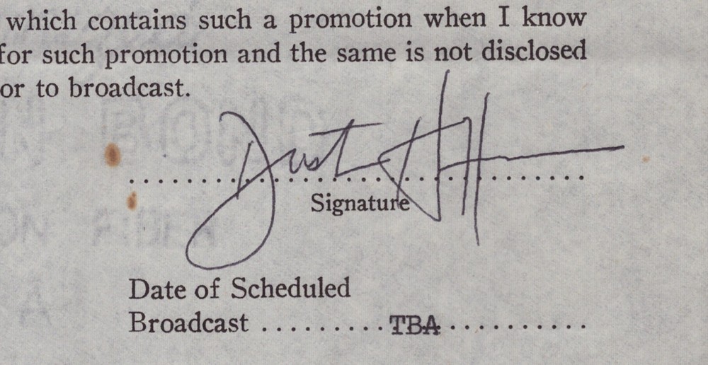 DUSTIN HOFFMAN - DOCUMENT SIGNED 06/11/1971