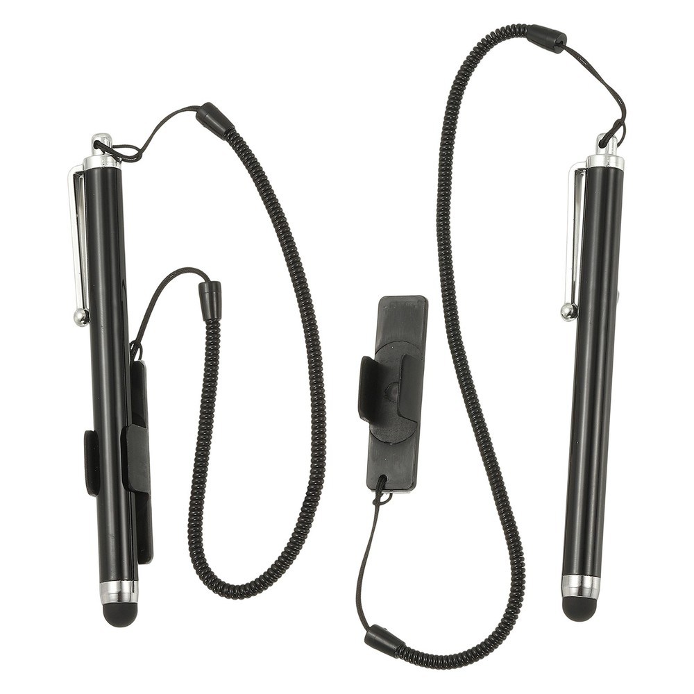2 Pcs Screen Capacitive Pen with Spring Rope Fixing Base Black