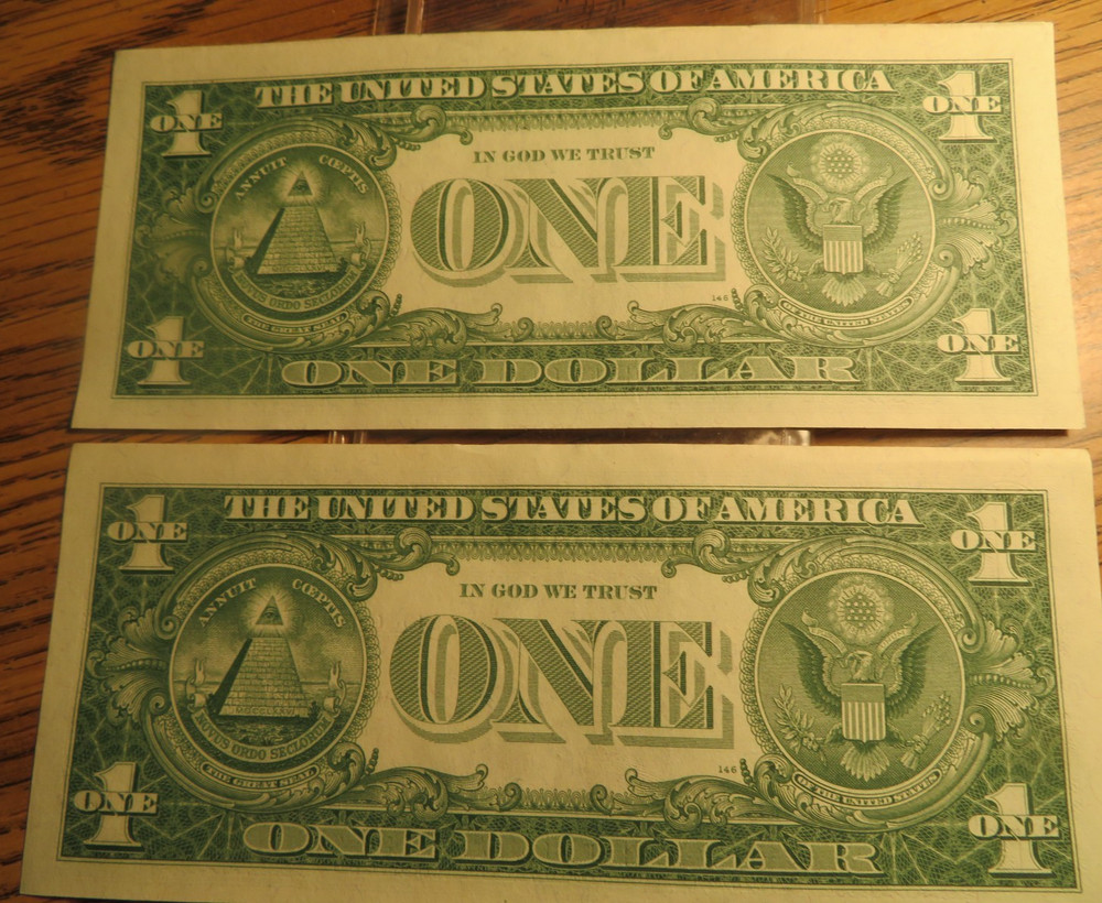 Two (2) 1957 Silver Certificate Dollar Star Notes Consecutive #'s Crisp