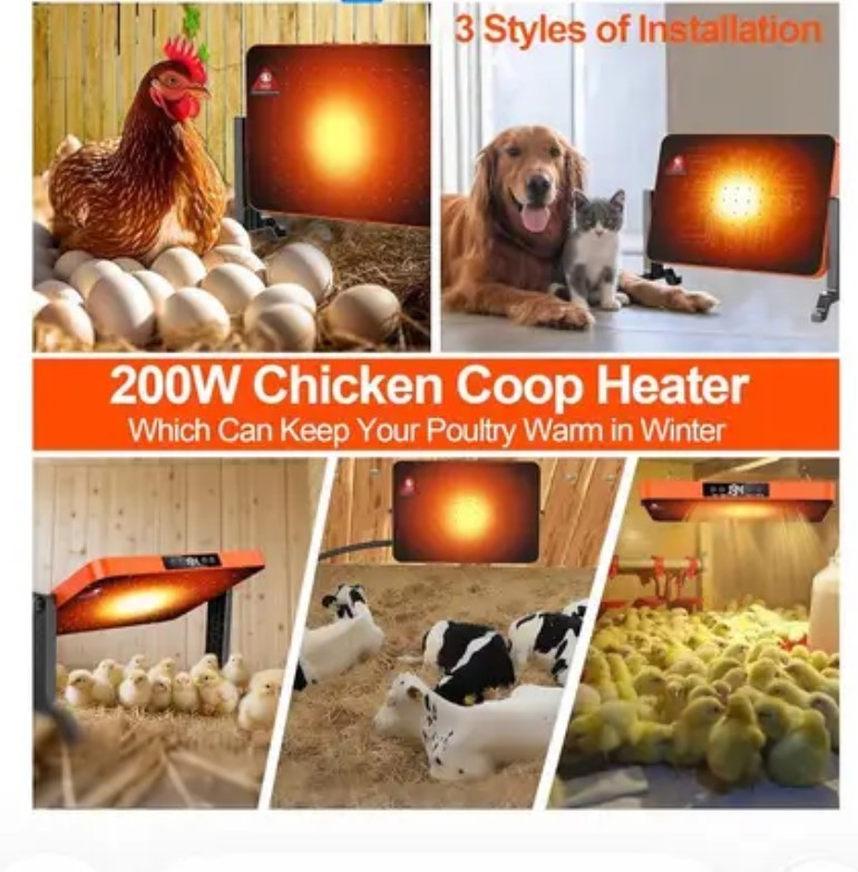 Chicken Coop Heater 200 Watt Dual Control Timing Function Temp Display 86F-185F