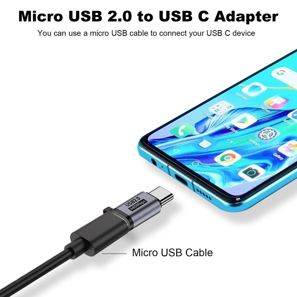 AreMe Micro USB 2.0 to C Adapter (4 Pack), Female Grey