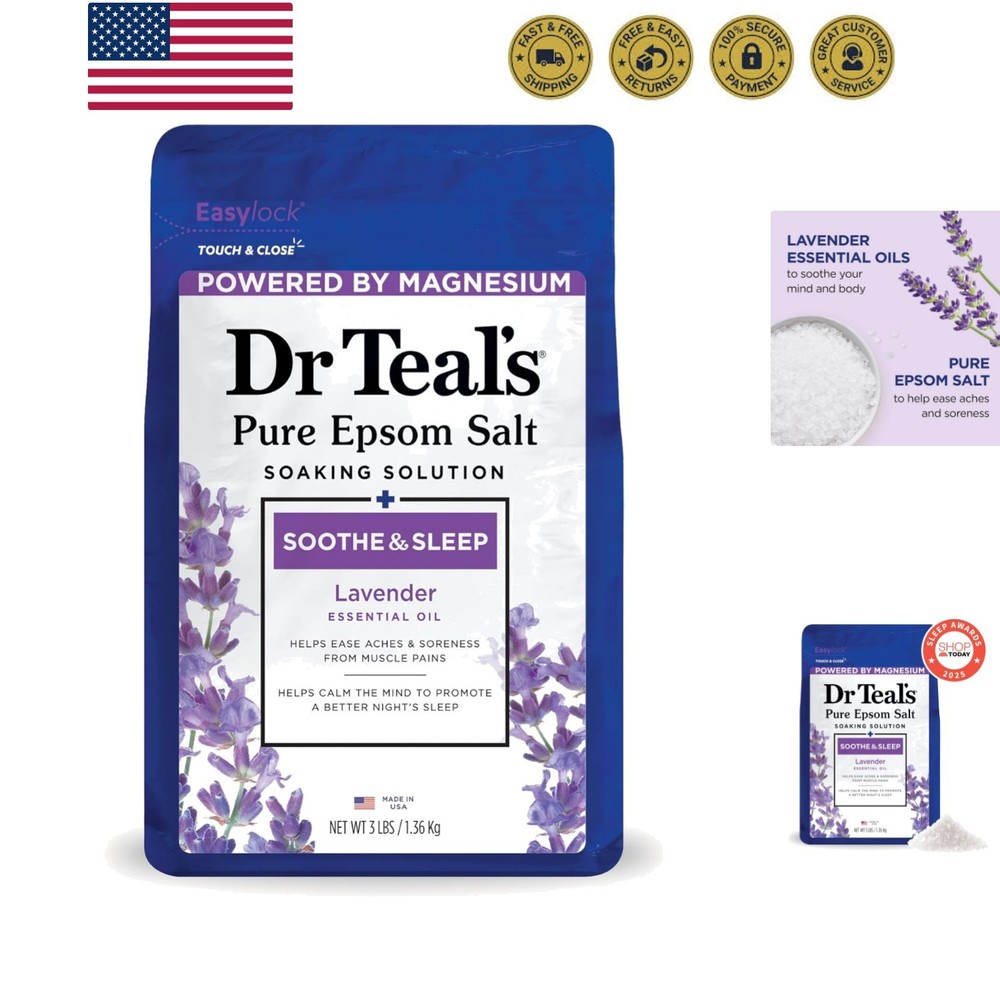 Epsom Salt Soaking Solution, Soothe & Sleep, Lavender, 3lbs