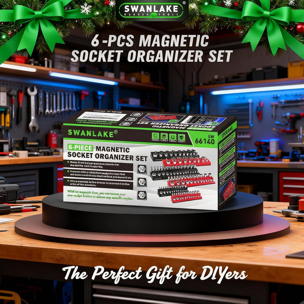 6-Piece Magnetic Socket Organizer Set, Metric & SAE Drive Socket Holder, Include