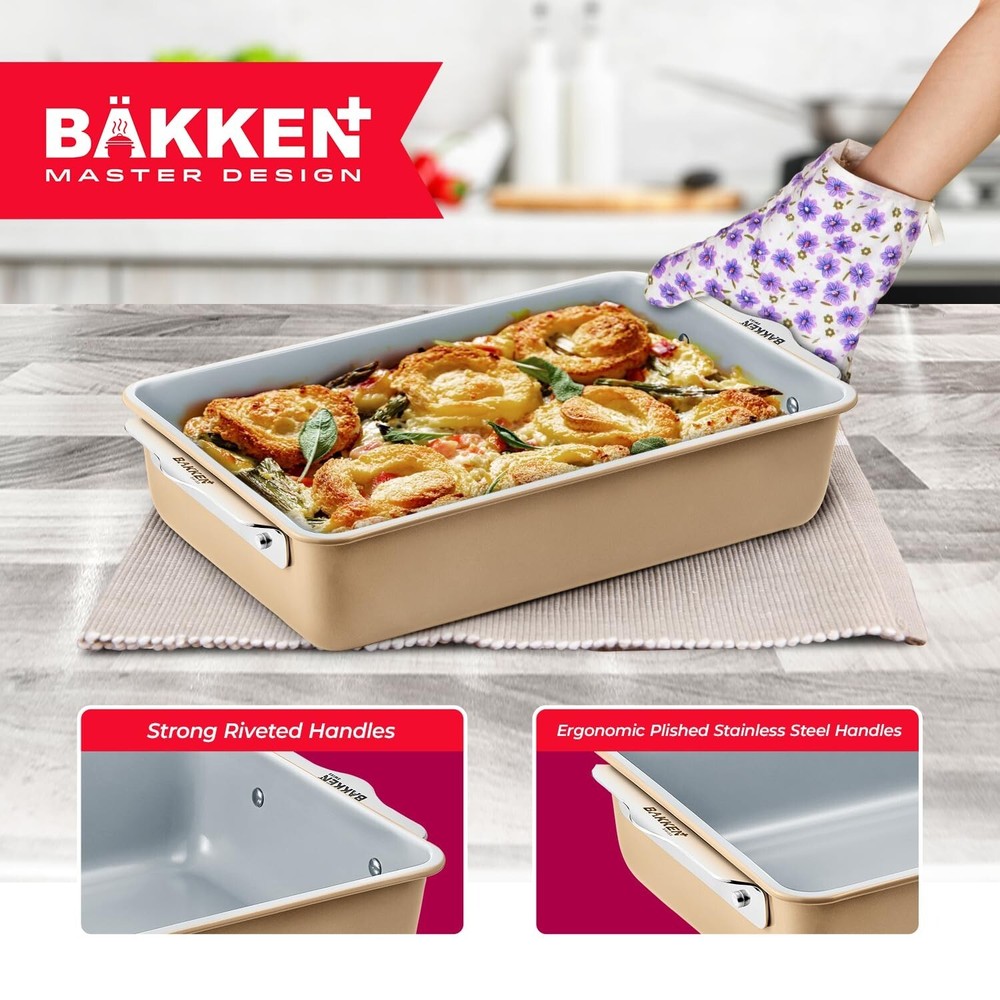 Bakken 8-Piece Stackable Bakeware Set - Ceramic Non-Stick Coating, Baking She...