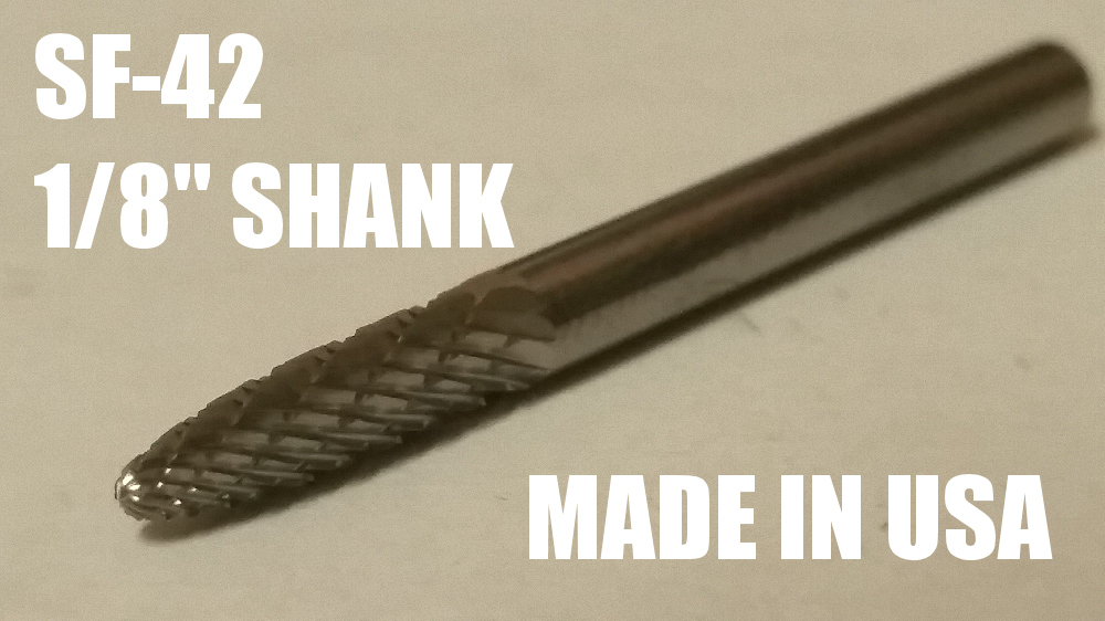 SF42D Tree Shape SOLID Carbide Burr Bur Cutting Tool Die Grinder Bit 1/8"
