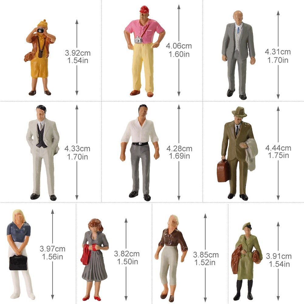 20pcs Different Model Trains O Scale Painted Figures 1:43 Scale Standing People