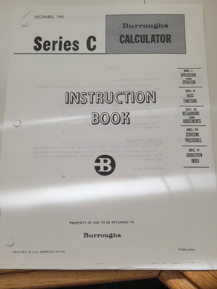 Burroughs Adding Machine Company Class 5/C Instruction Manual - Field Engineer 