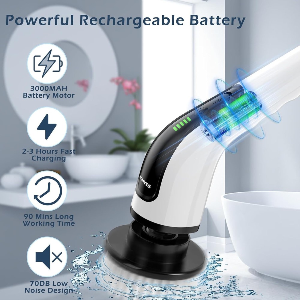 Electric Spin Scrubber, Cordless Cleaning Brush Scrubber for Home, 8 Replaceable