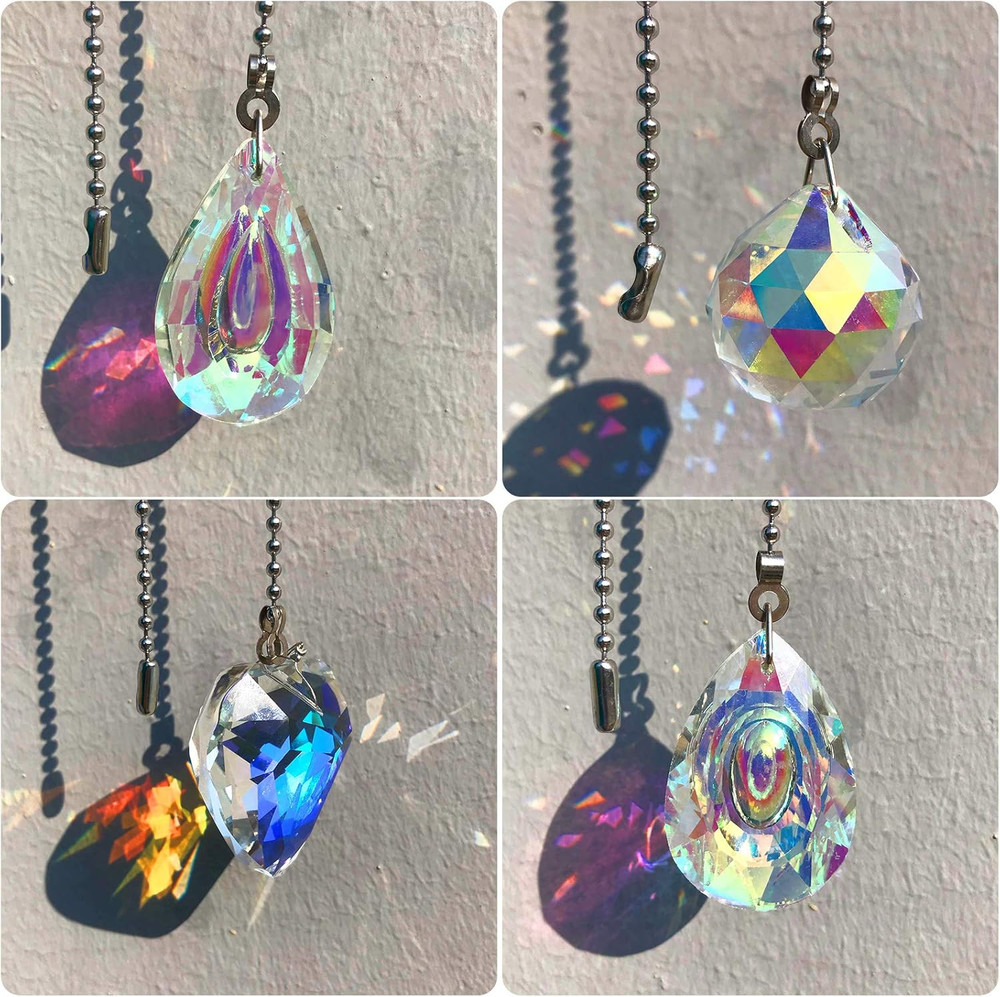 4 Pieces Crystal Ceiling Fan Pull Chain Decorative Rainbow Pull Chain Extension