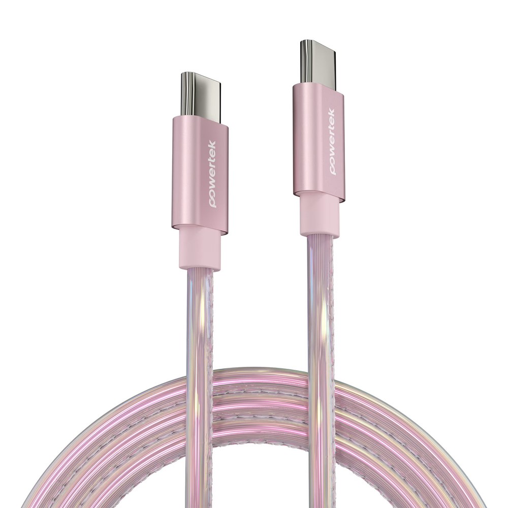 Powertek USB-C to USB-C (Type-C) Metallic Shine Pastel Fast Charging Cable, 60W