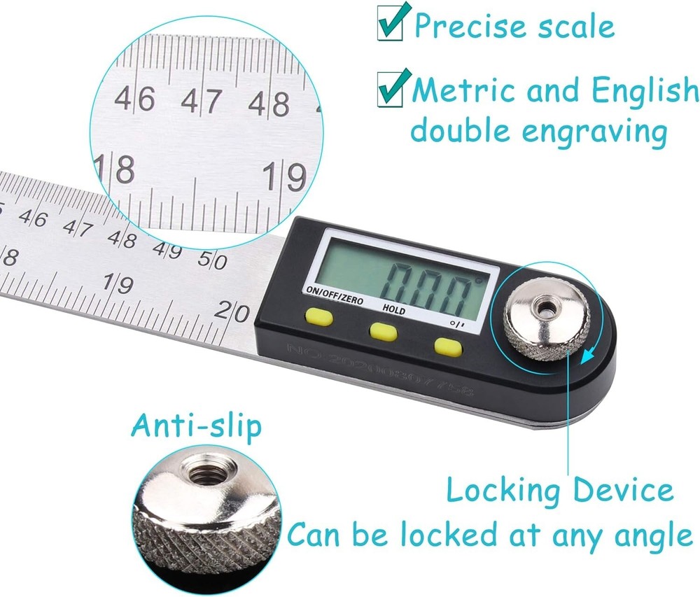 Durable Digital Angle Finder & Ruler Combo - Accurate 360-Degree Measurement