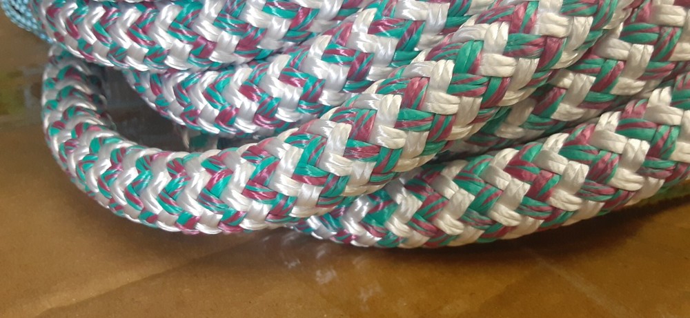 9/16 x 100 ft. Double Braid-Yacht Braid Polyester Rope. Turquoise/Fuchsia/White