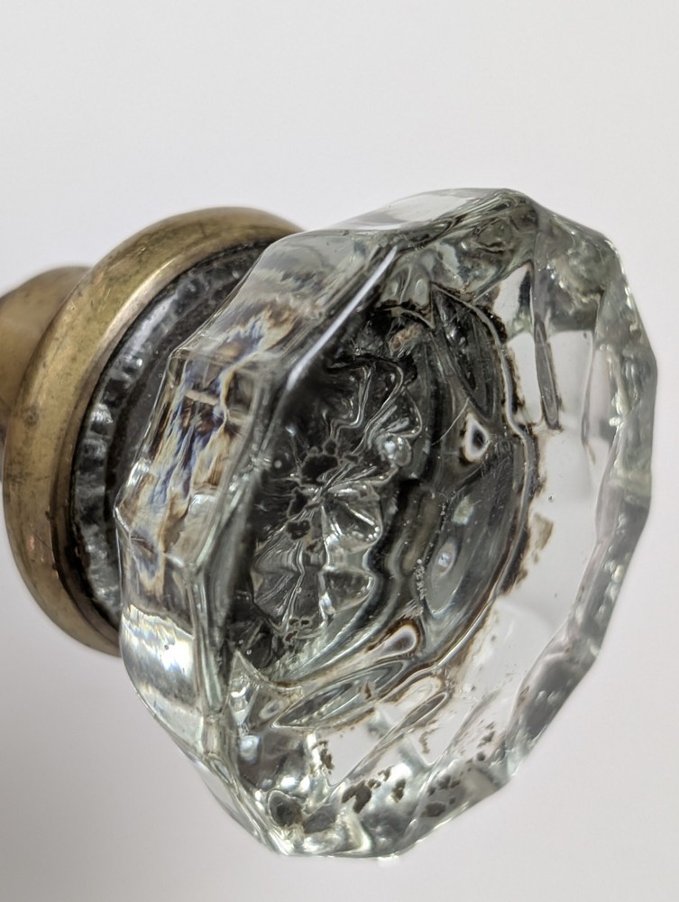 Antique Fluted Glass Door Knobs 12 Point Brass Hardware 2" 2 Pairs